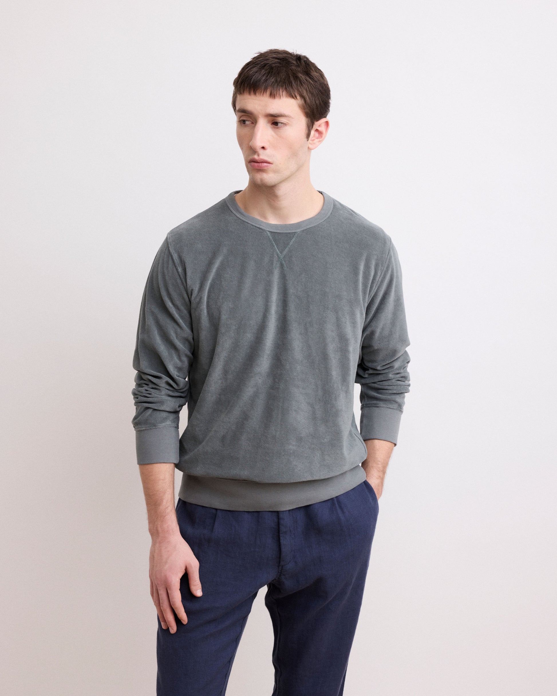 Sweatshirt Homme en Eponge Vert Olive