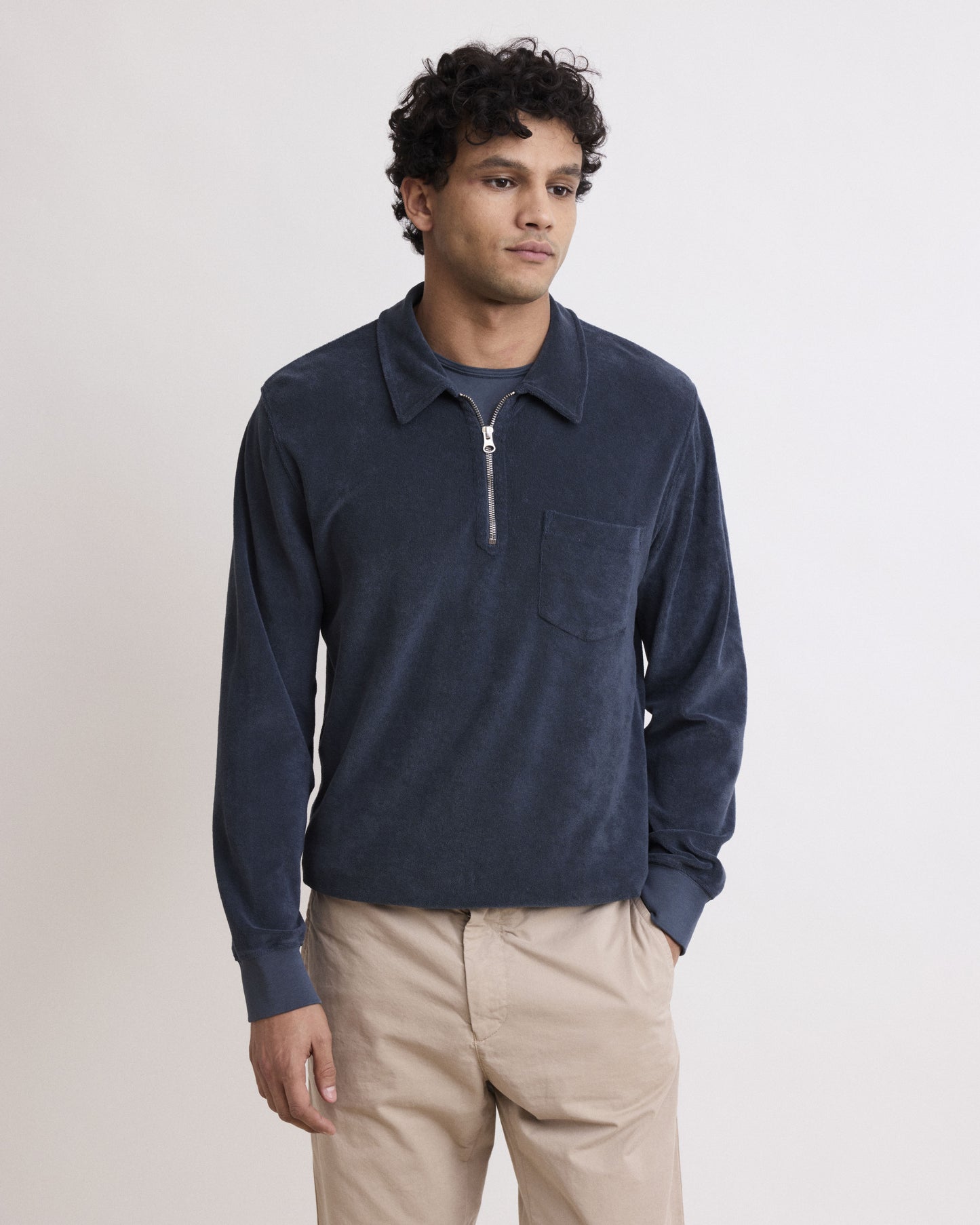 Sweatshirt Homme en Eponge Carbone Polo Zipper