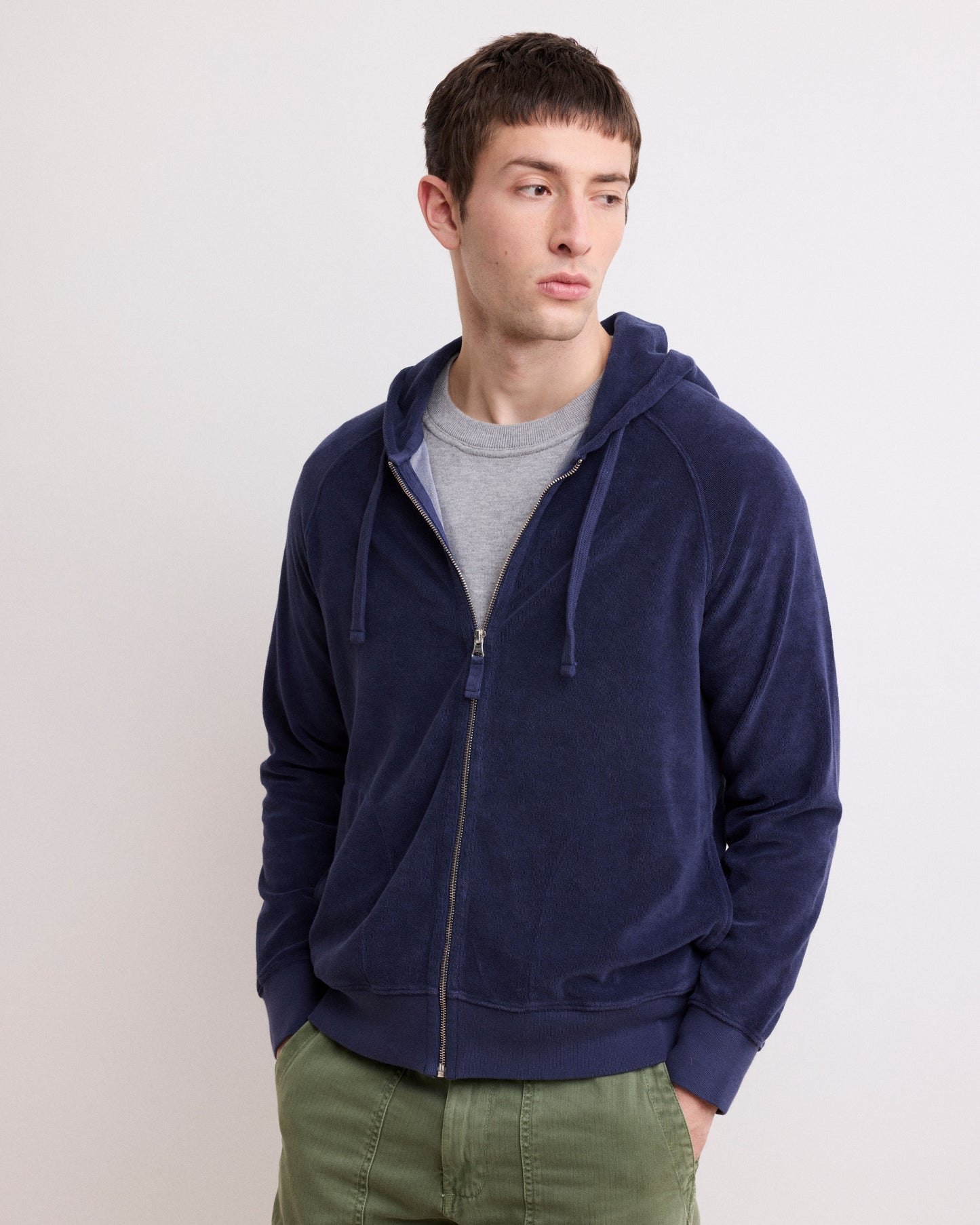 Sweatshirt Homme en Eponge Bleu Marine Hoody Zipper