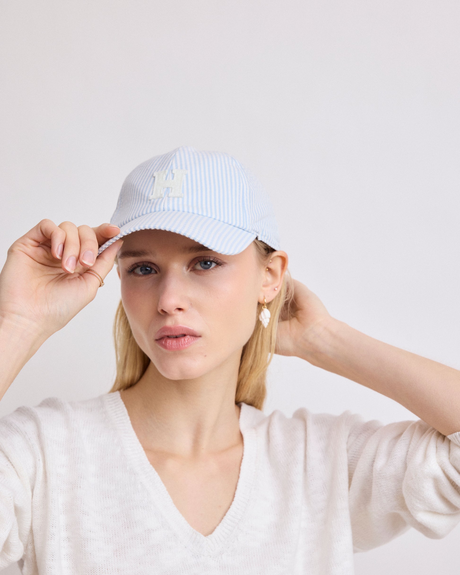 Casquette Femme en Seersucker Bleu Ciel Cap H