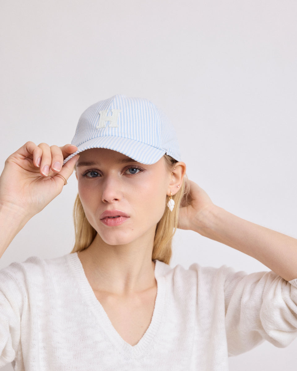 Casquette Femme en Seersucker Bleu Ciel Cap H - Image principale