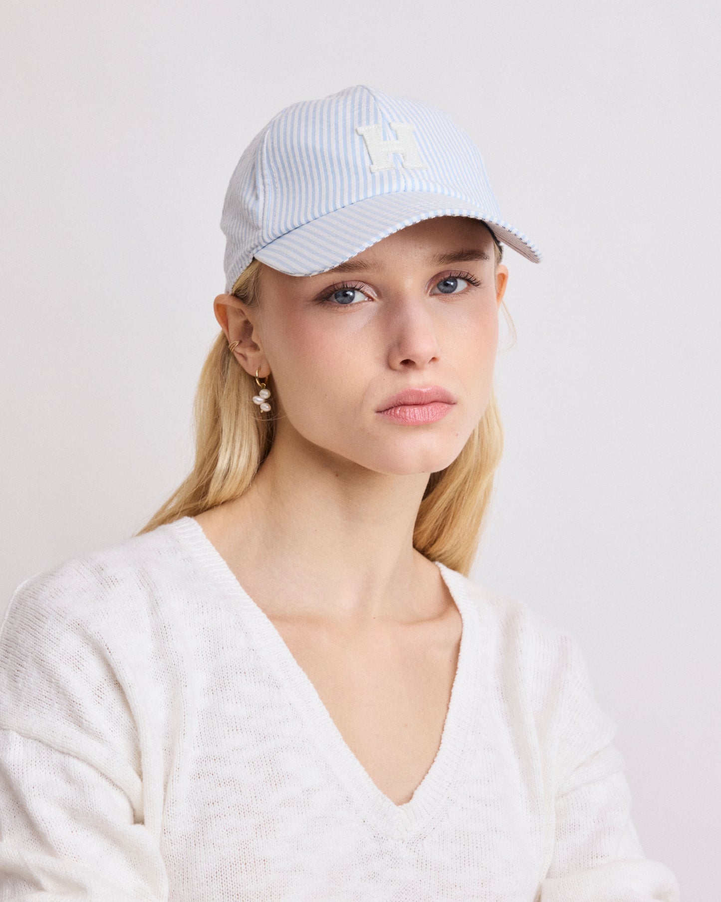 Casquette Femme en Seersucker Bleu Ciel Cap H