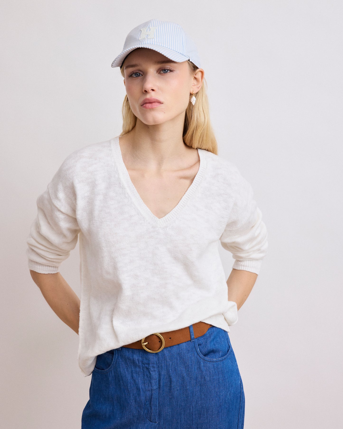 Casquette Femme en Seersucker Bleu Ciel Cap H