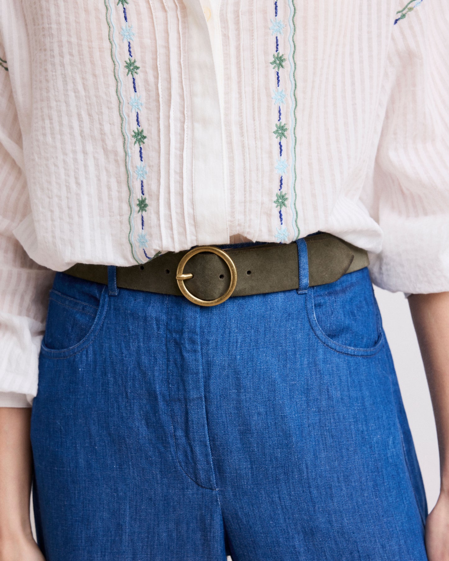 Ceinture Femme en Cuir Suédé Vert Militaire Aronde