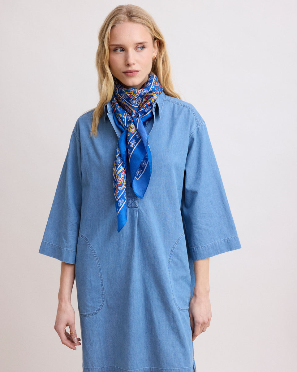 Women's Blue Printed “Cashmere” Silk Bandana - Image alternative