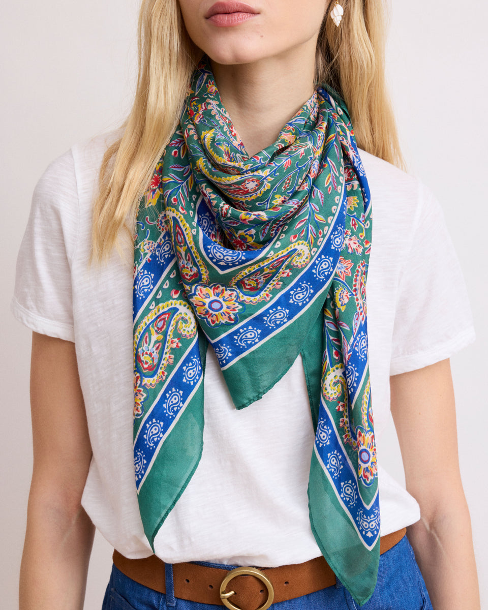 Women's Green Printed “Cashmere” Silk Bandana - Image alternative