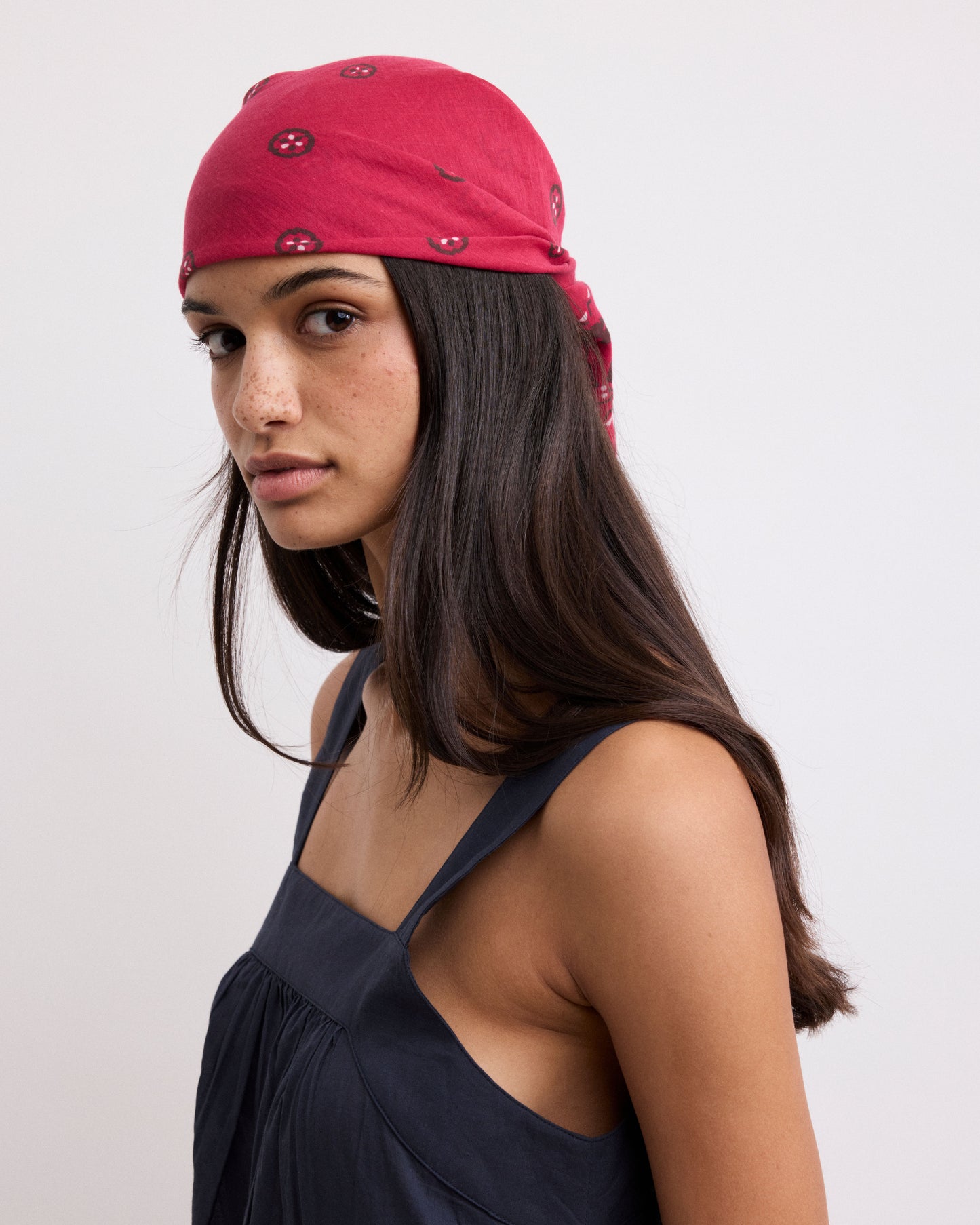 Bandana Femme en Voile de Coton Imprimé Rouge Hibiscus