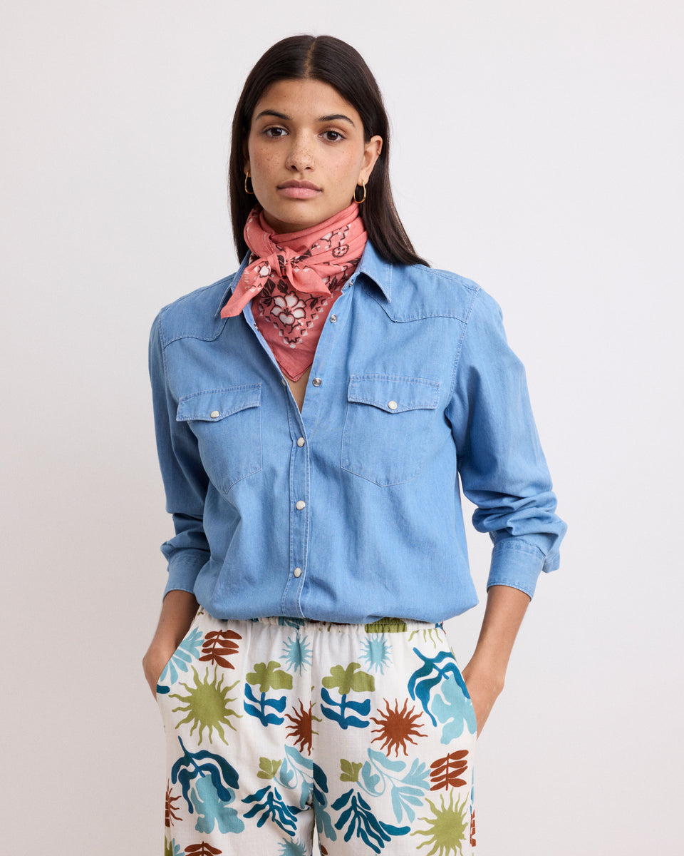 Women's Peach Hibiscus Printed Cotton Voile Bandana  - Image alternative