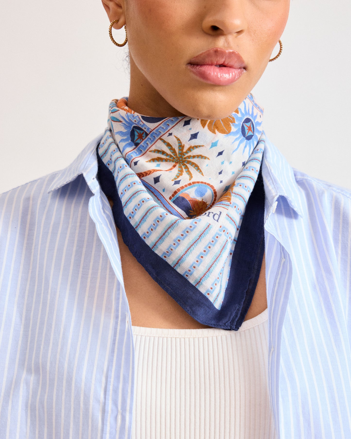 Bandana Femme en Voile de Coton Ecru & Bleu Moon