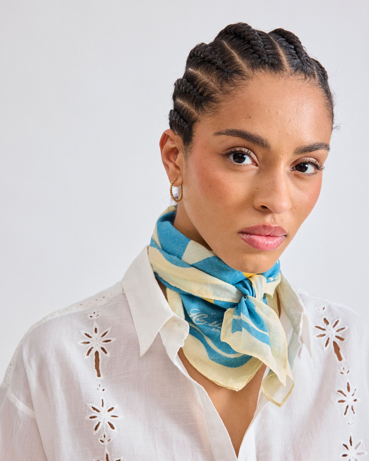 Bandana Femme en Voile de Coton Imprimé "Los Angeles" Bleu Souvenir