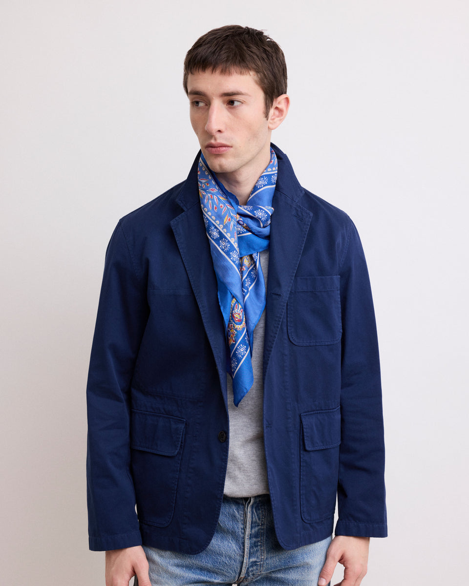 Bandana Men's Blue square printed silk