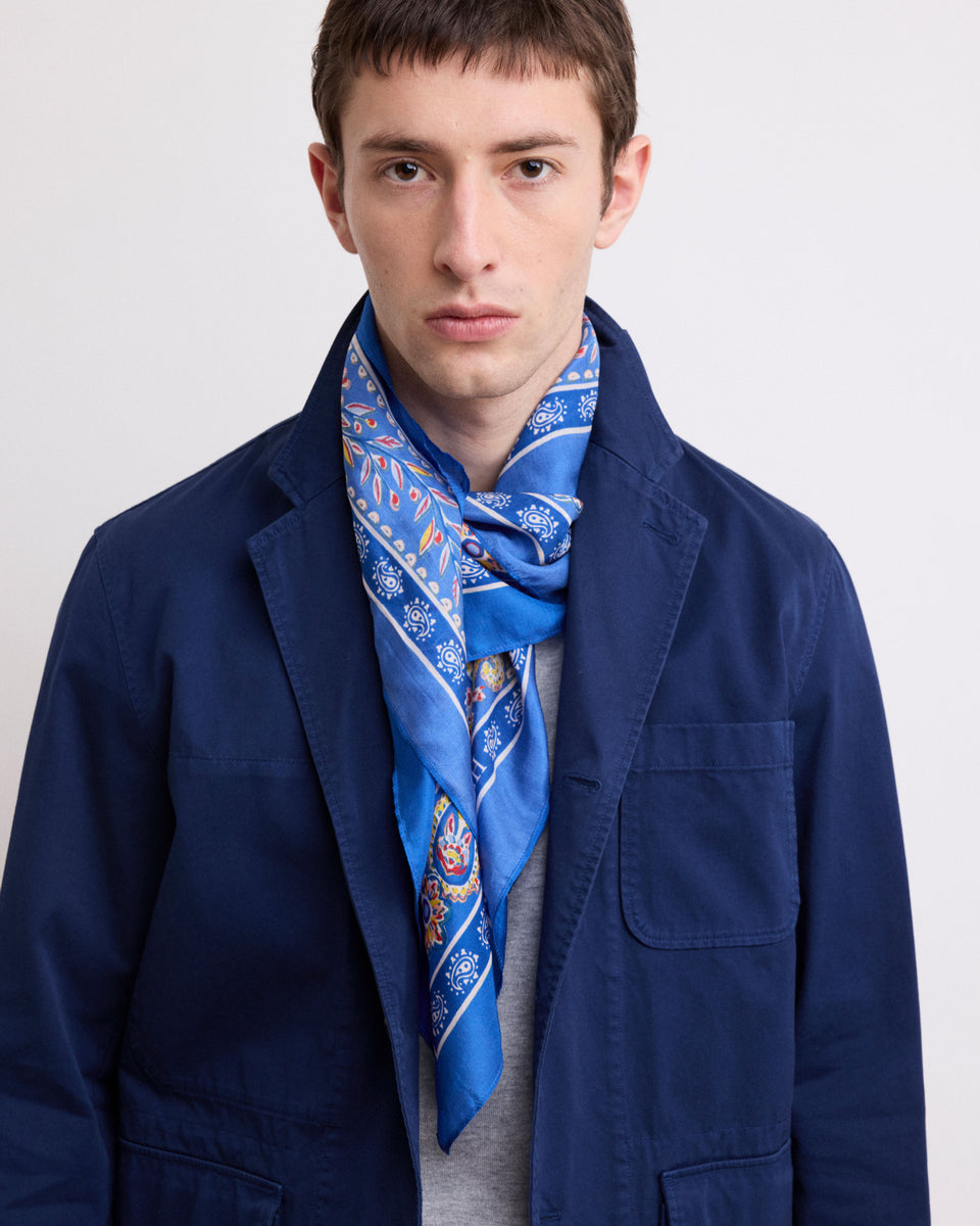 Bandana Men's Blue square printed silk 