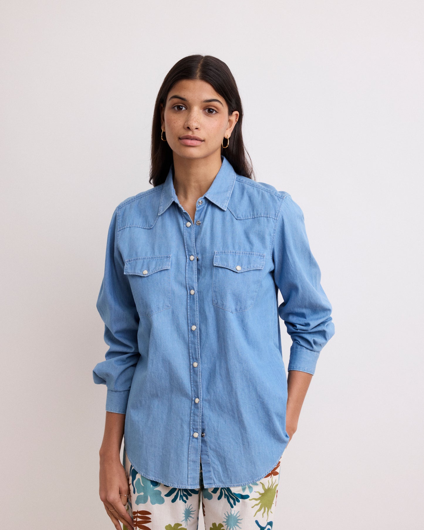 Chemise Femme en Coton Bleu Denim Clair California