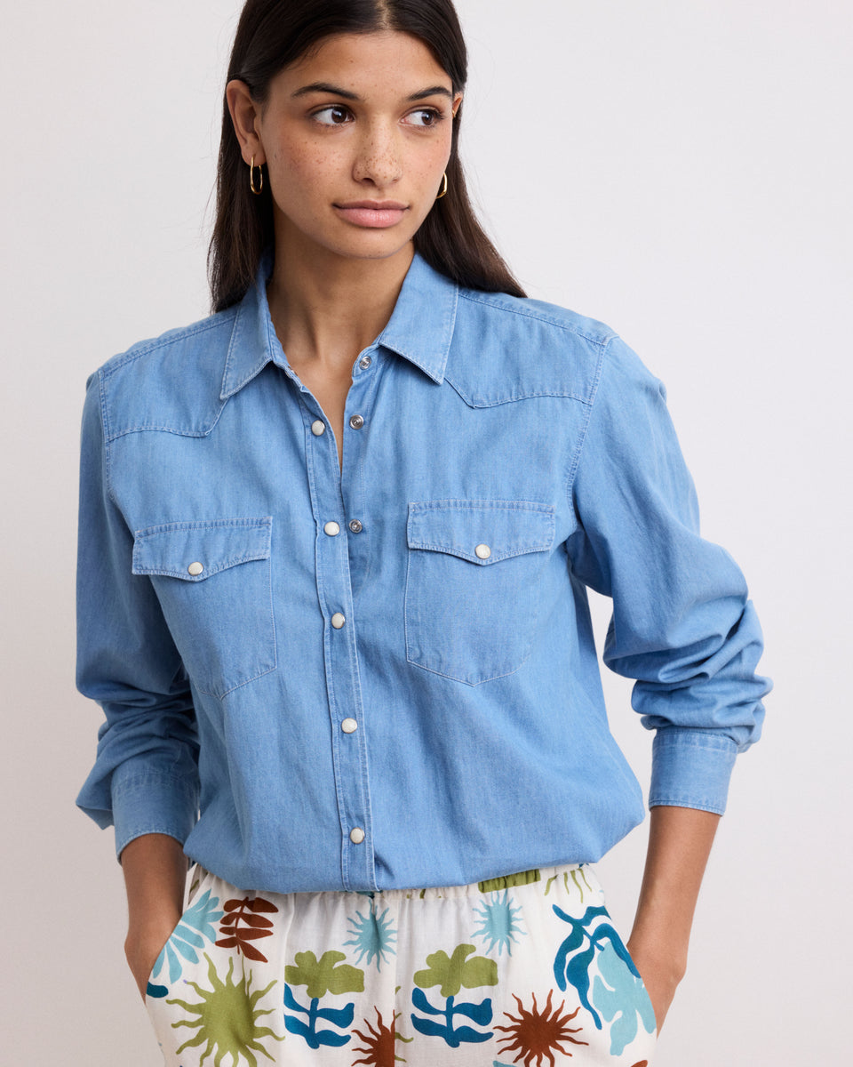 California Women's Denim Blue Cotton Shirt - Image alternative