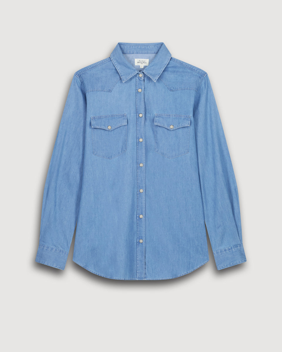 Chemise Femme en Coton Bleu Denim Clair California - Image 3
