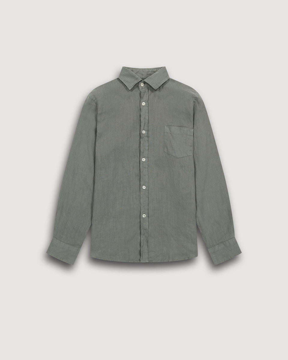 Paul Boy's Army Green Linen Shirt - Image principale