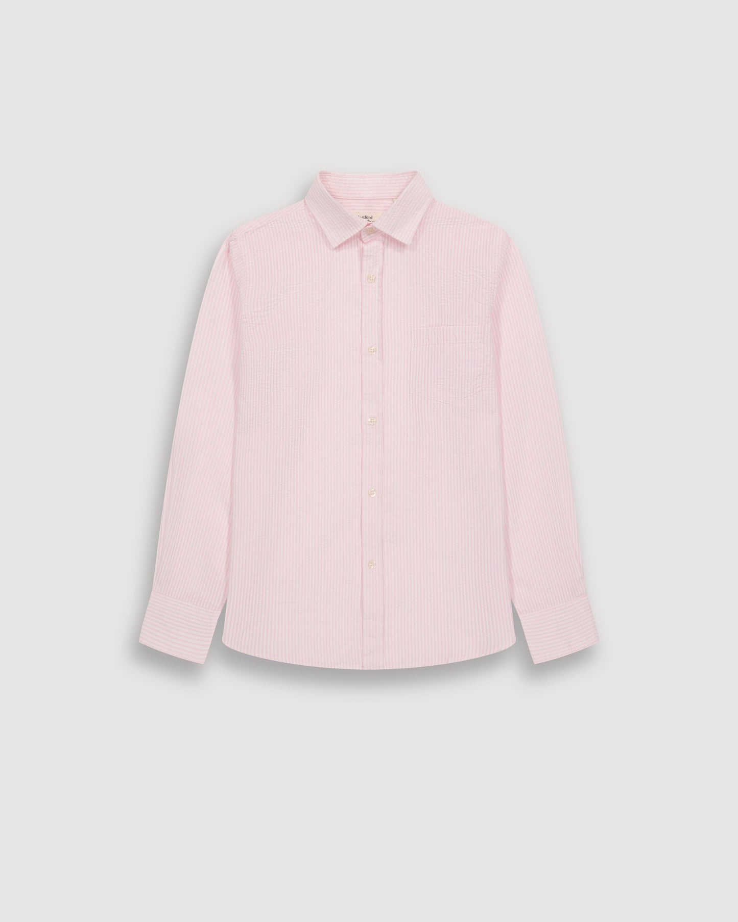 Chemise Garçon en Seersucker Rayé Rose & Blanc Paul