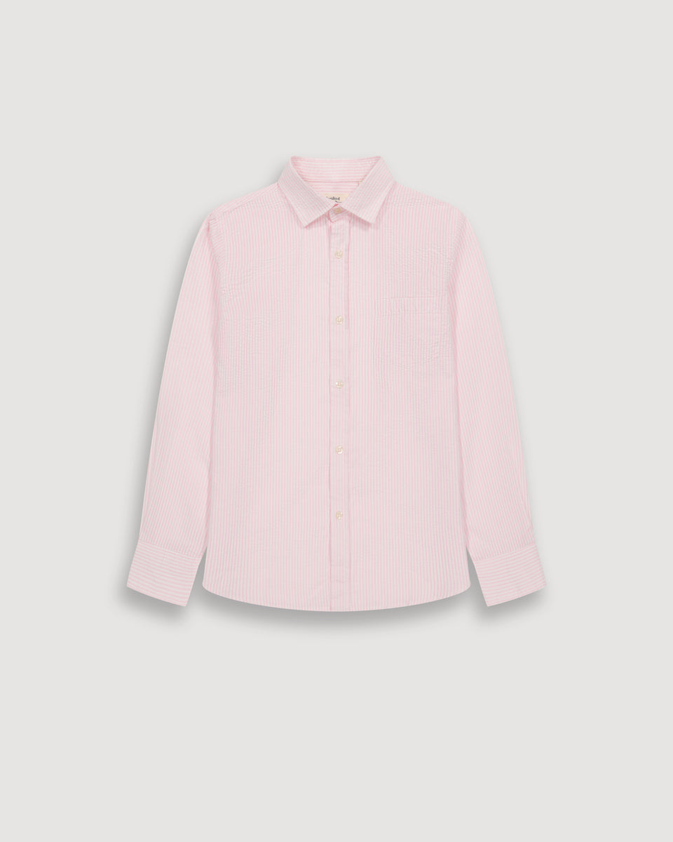 Chemise Garçon en Seersucker Rayé Rose & Blanc Paul - Image principale