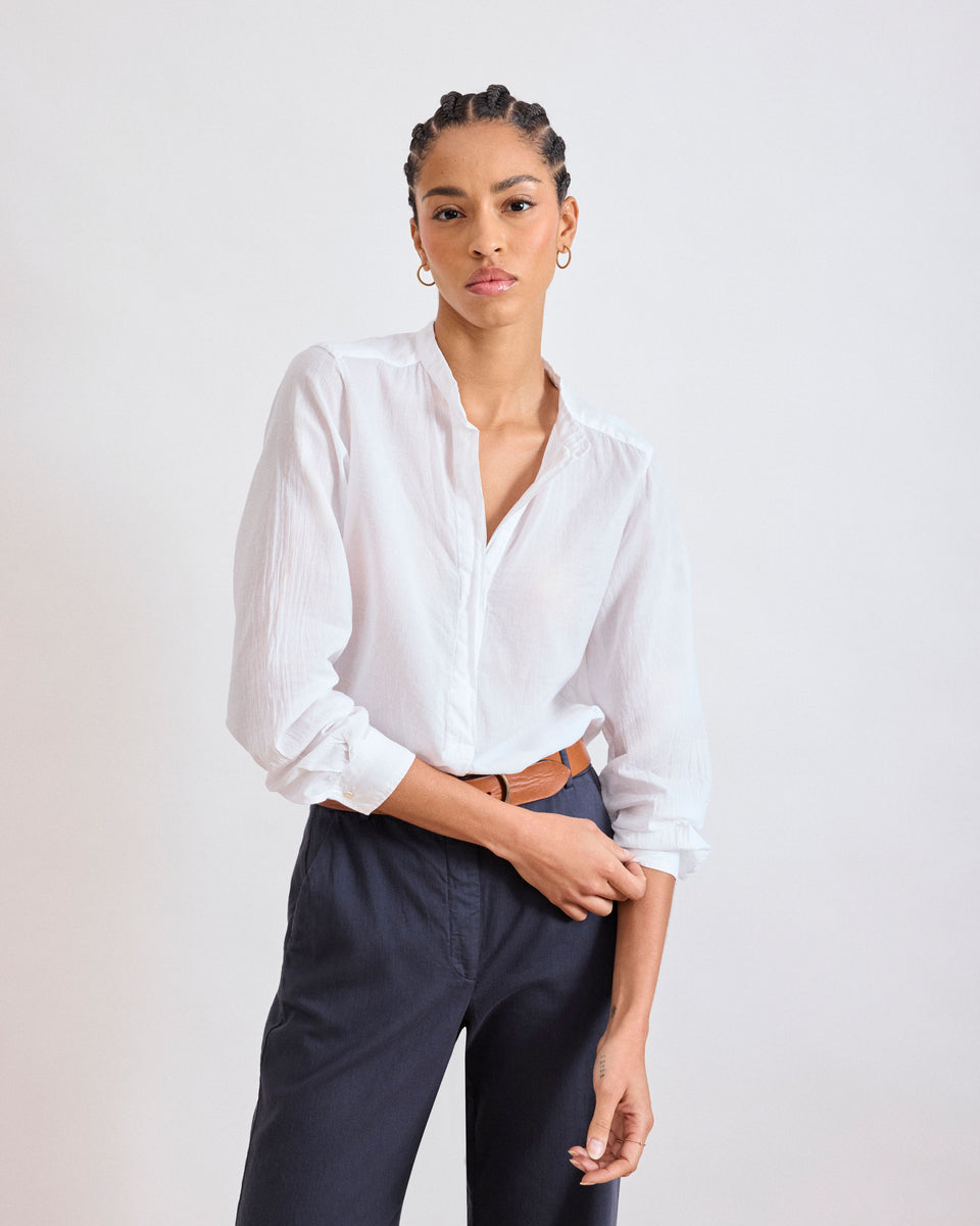 Camisa blanca de voile de algodón con dibujos animados - Image principale