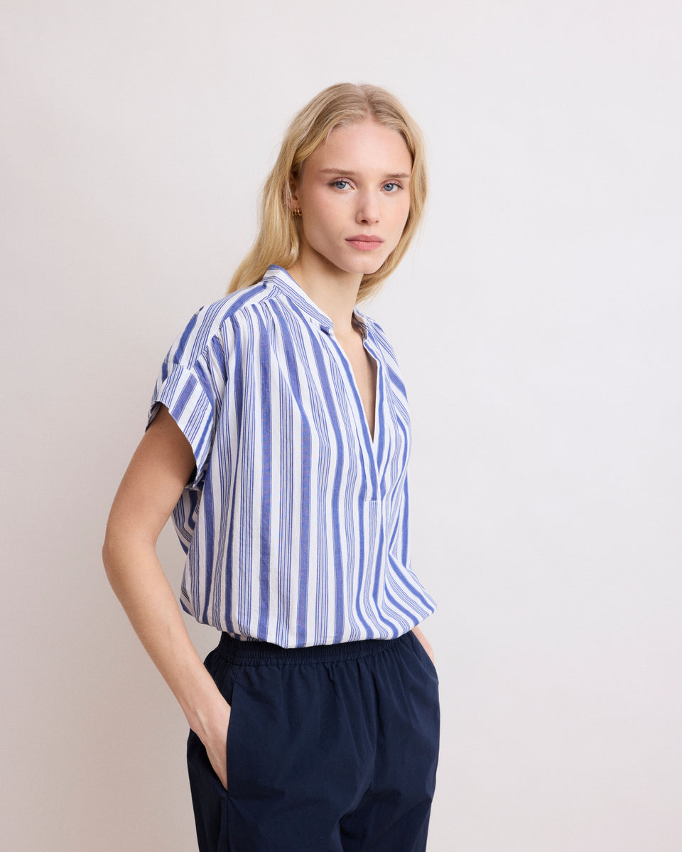 Casta Women's Blue & White Striped Cotton Voile Top  - Image alternative