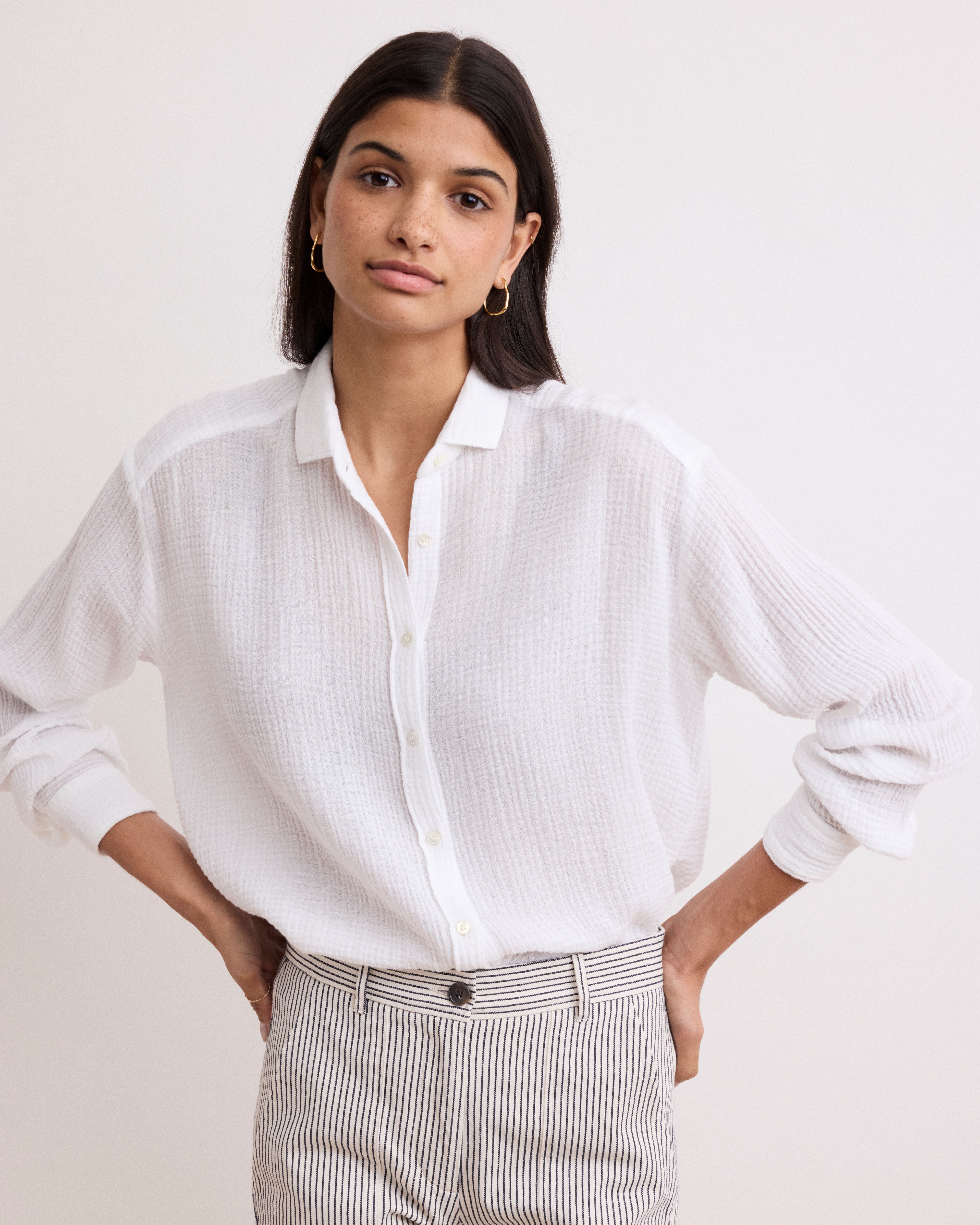 Chemise Femme En Gaze De Coton Léger - Manches Longues - Motif Imprimé - Fermeture Boutonnée