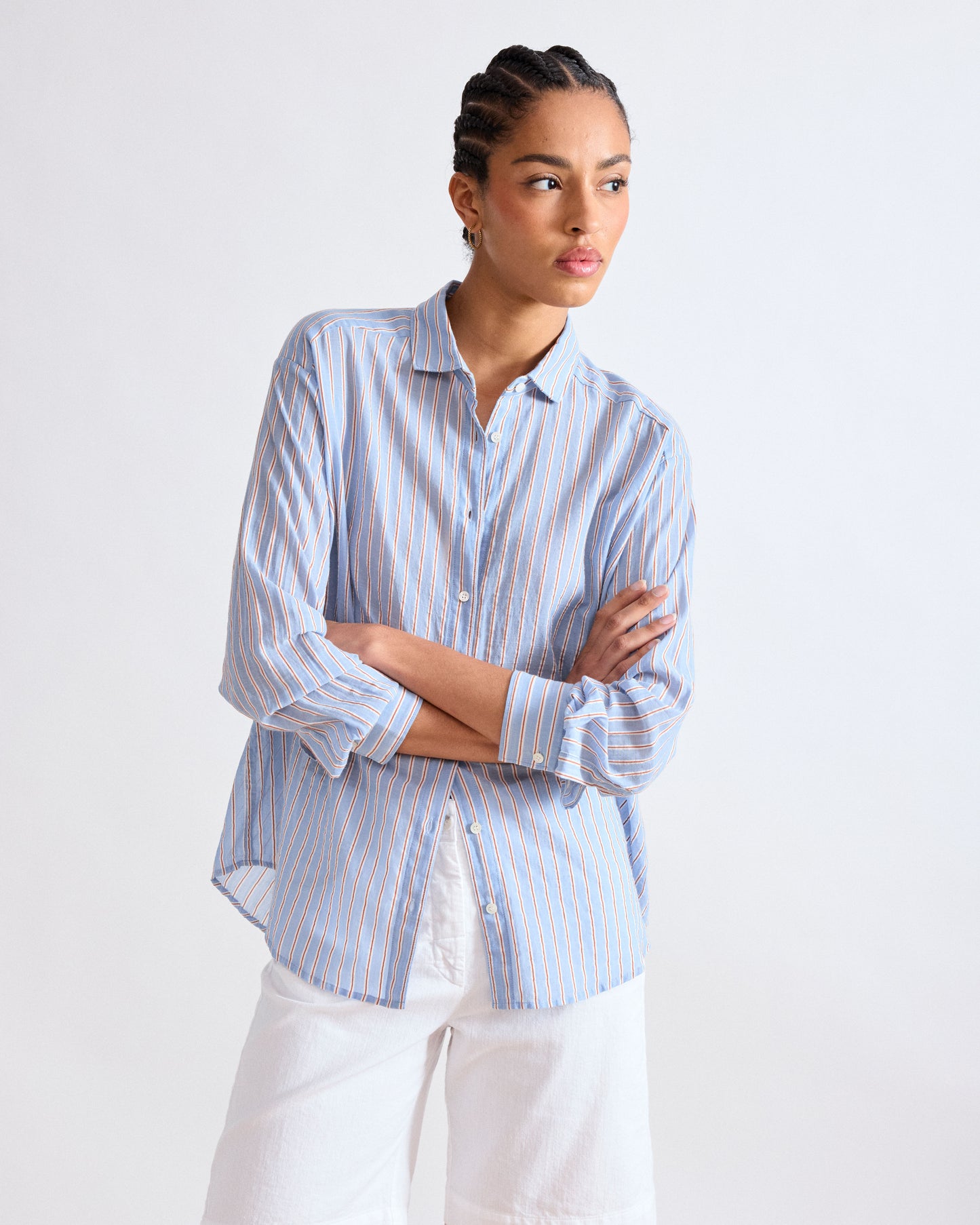 Chemise Femme en Voile de Coton Rayé Bleu Charlot