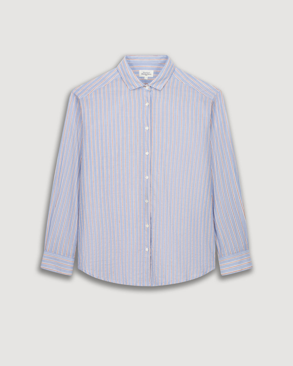 Charlot Camisa de Voile de algodón a rayas azul para mujer - Image 3