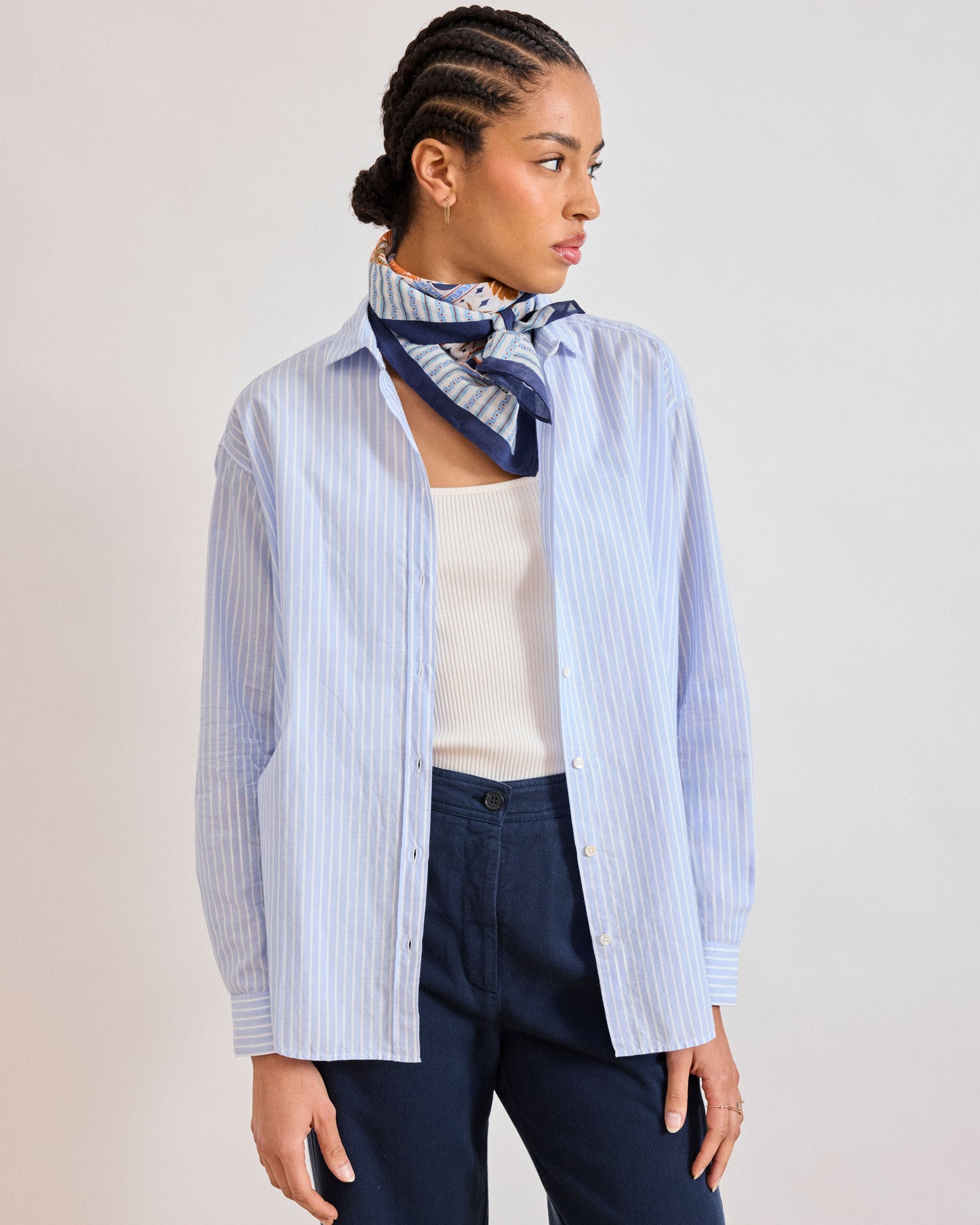 Chemise Femme en Popeline de coton rayée Bleu Charlot