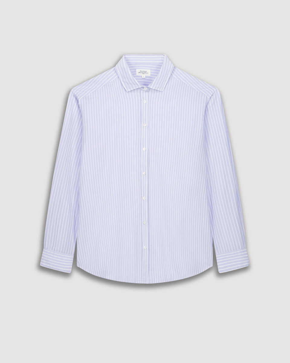 Chemise Femme en Popeline de coton rayée Bleu Charlot - Image 3