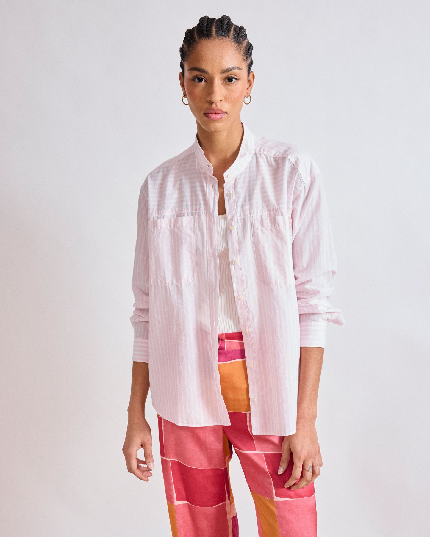 Chemise Femme en Popeline de coton rayée Rose & Blanc Cloud