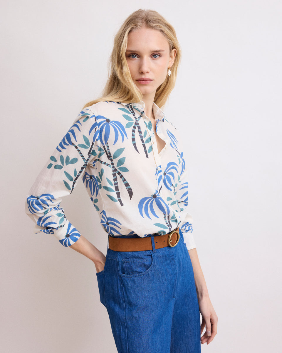 Corazon Women's Blue Palm Printed Cotton Shirt - Image principale