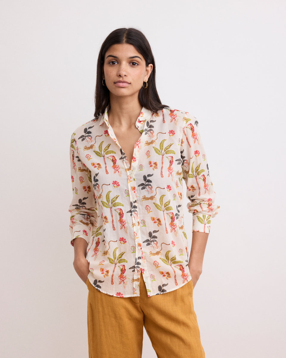 Corazon Women's Off-White Tropical Printed Cotton Voile Shirt - Image principale