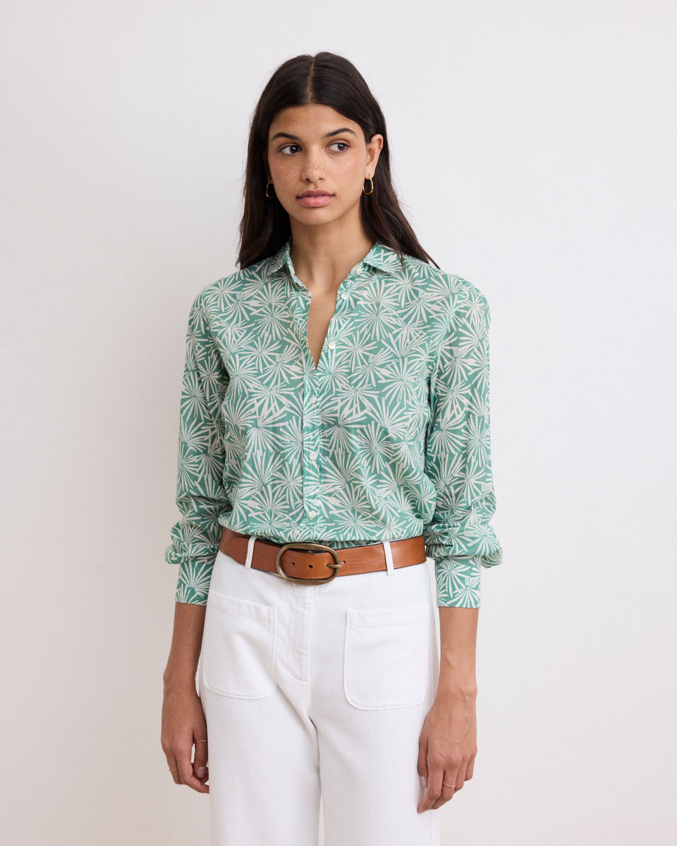 Corazon Women's Green Anemones Printed Cotton Voile Shirt - Image principale