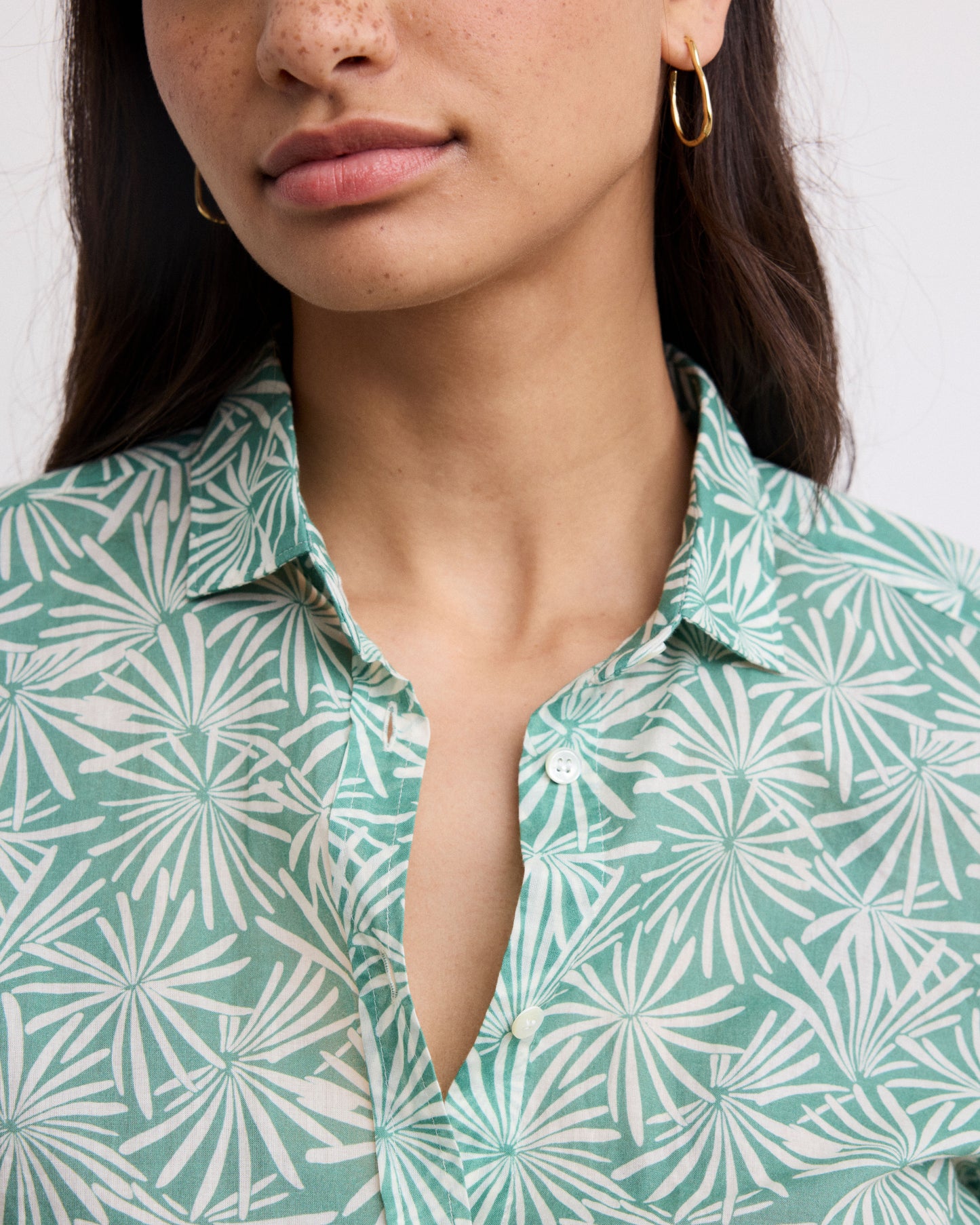 Chemise Femme en voile de Coton Imprimé Anémones Vert Corazon