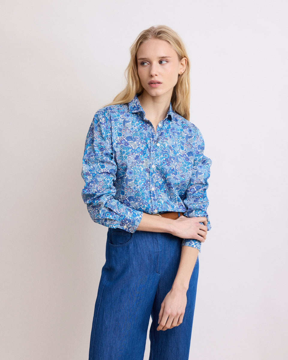 Corazon Women's Blue Liberty Printed Cotton Shirt - Image alternative