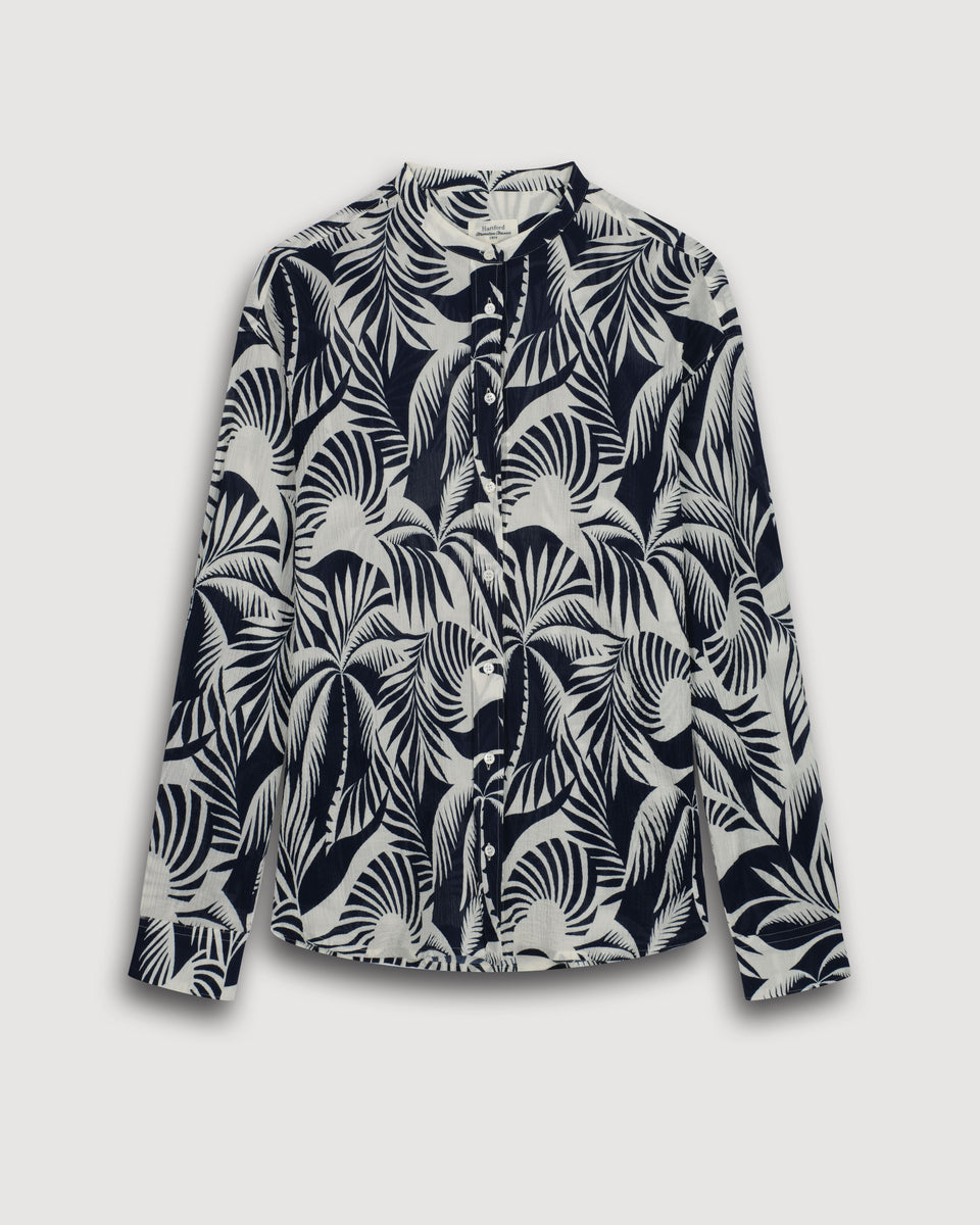 Chemise Femme en Crépon de coton Imprimé Palmiers Bleu Marine Cristal - Image 3