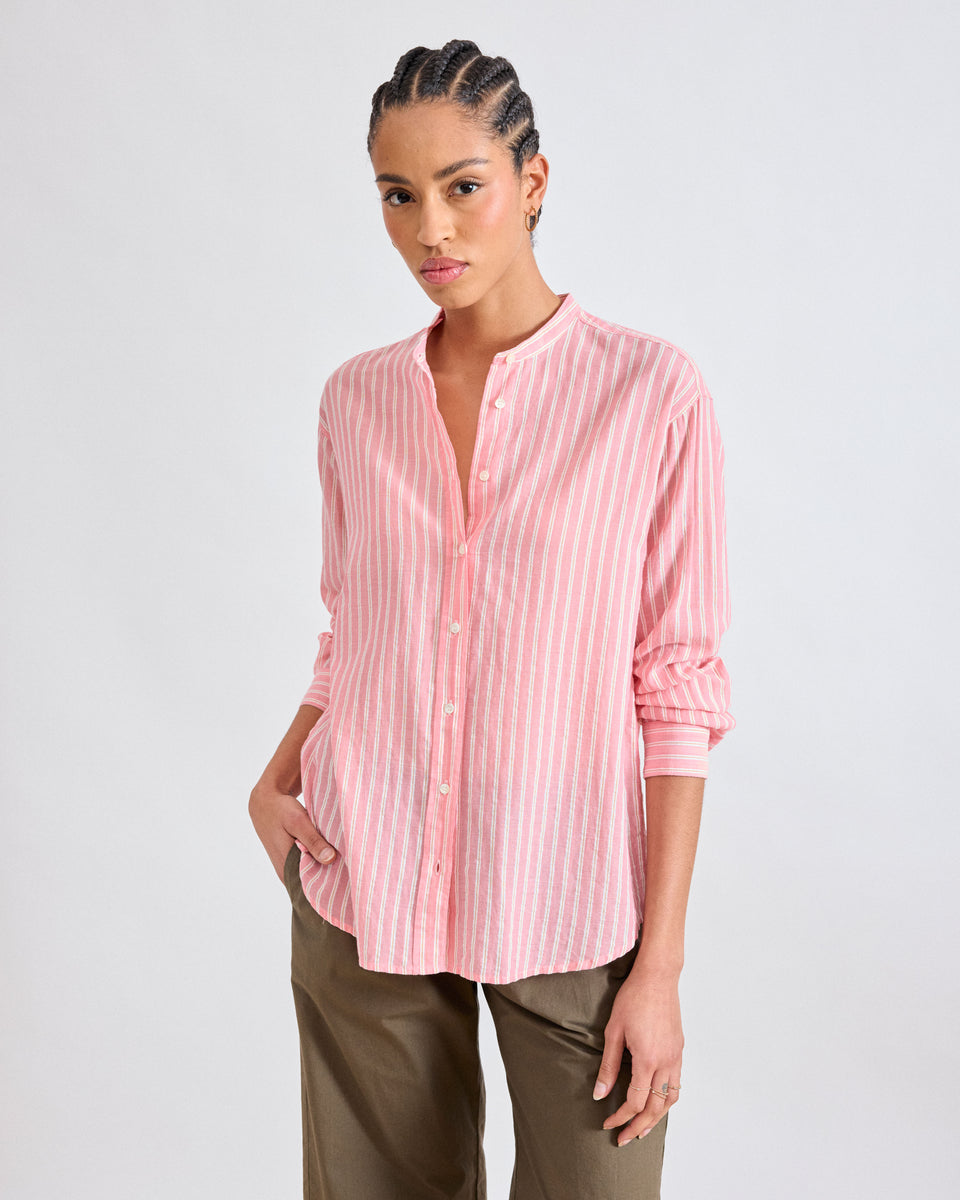 Cristal Women's Pink Striped Cotton Voile Shirt - Image principale