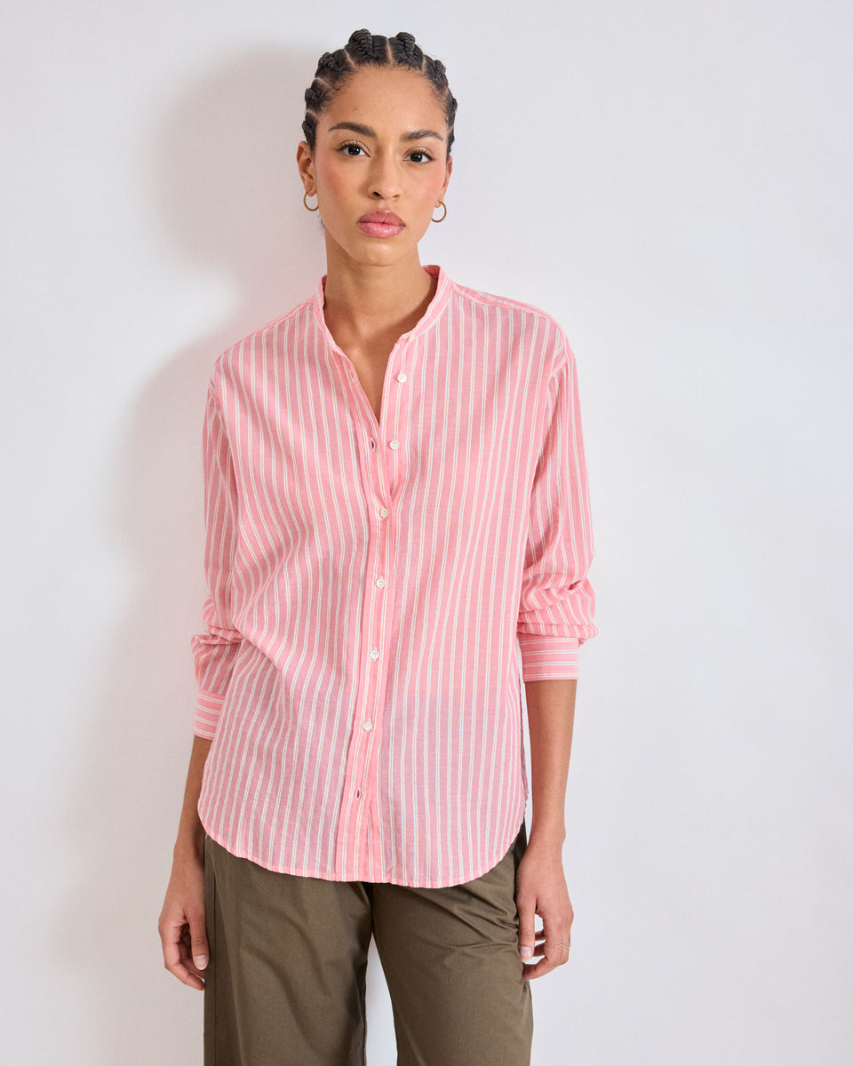 Cristal Women's Pink Striped Cotton Voile Shirt - Image alternative