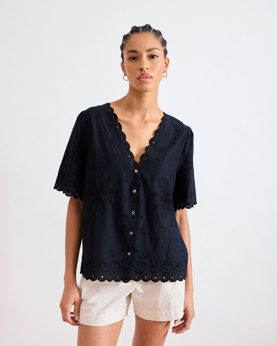 Costa Women's Black Cotton Voile Shirt - Image principale