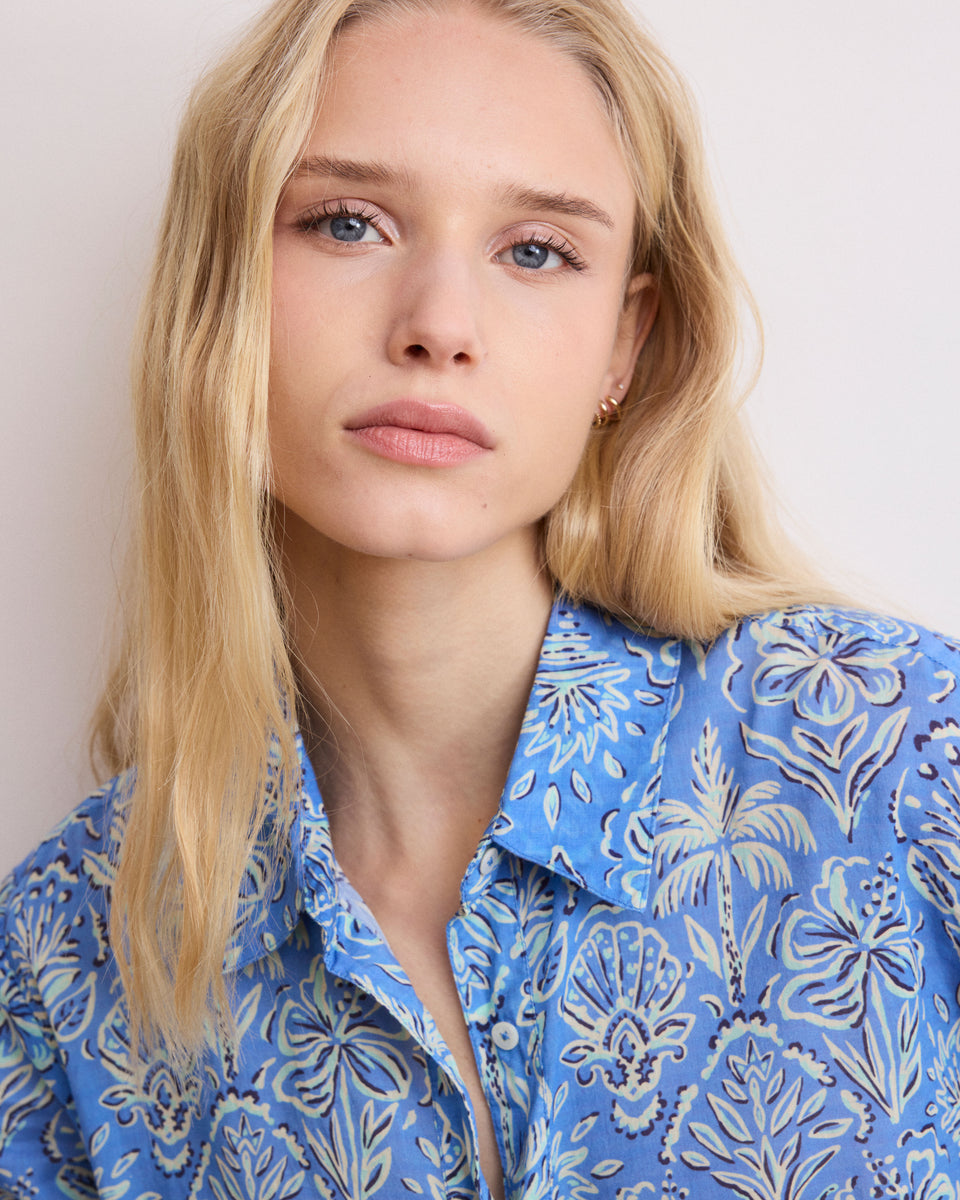 Caro Women's Blue Printed Cotton Voile Shirt - Image alternative