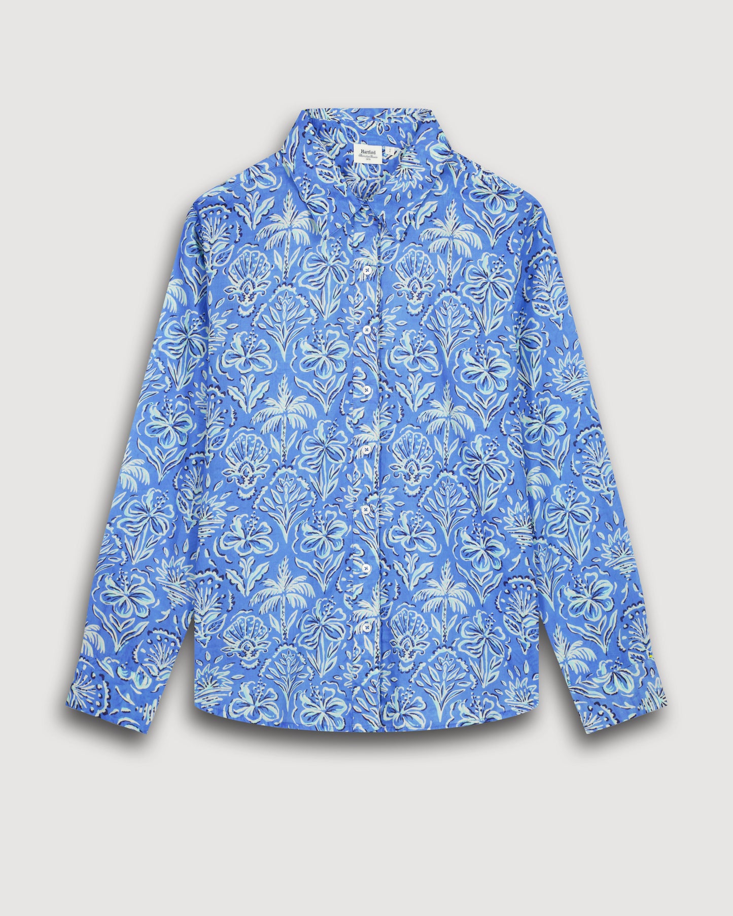 Caro Women's Blue Printed Cotton Voile Shirt