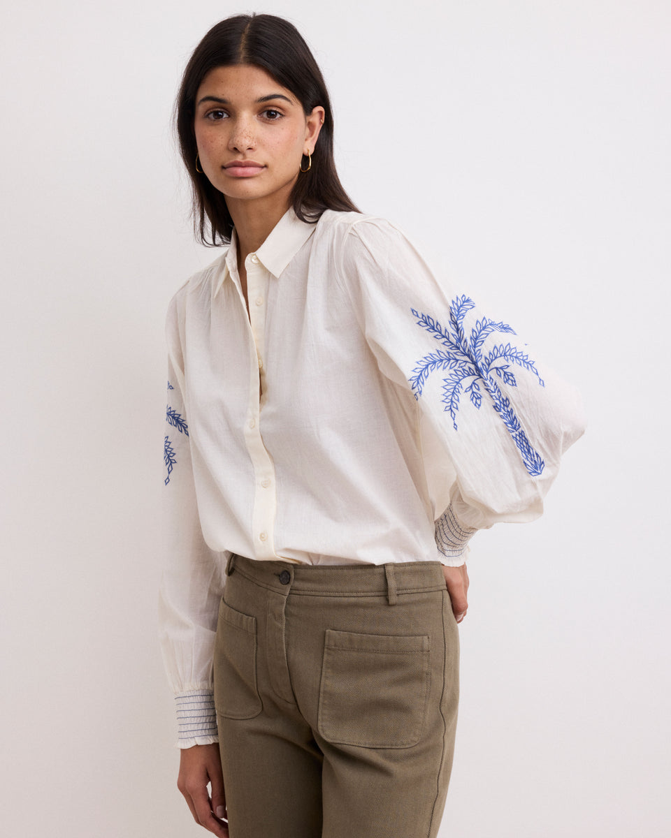 Camisa de mujer en Voile de algodón Ecru Caicos - Image principale