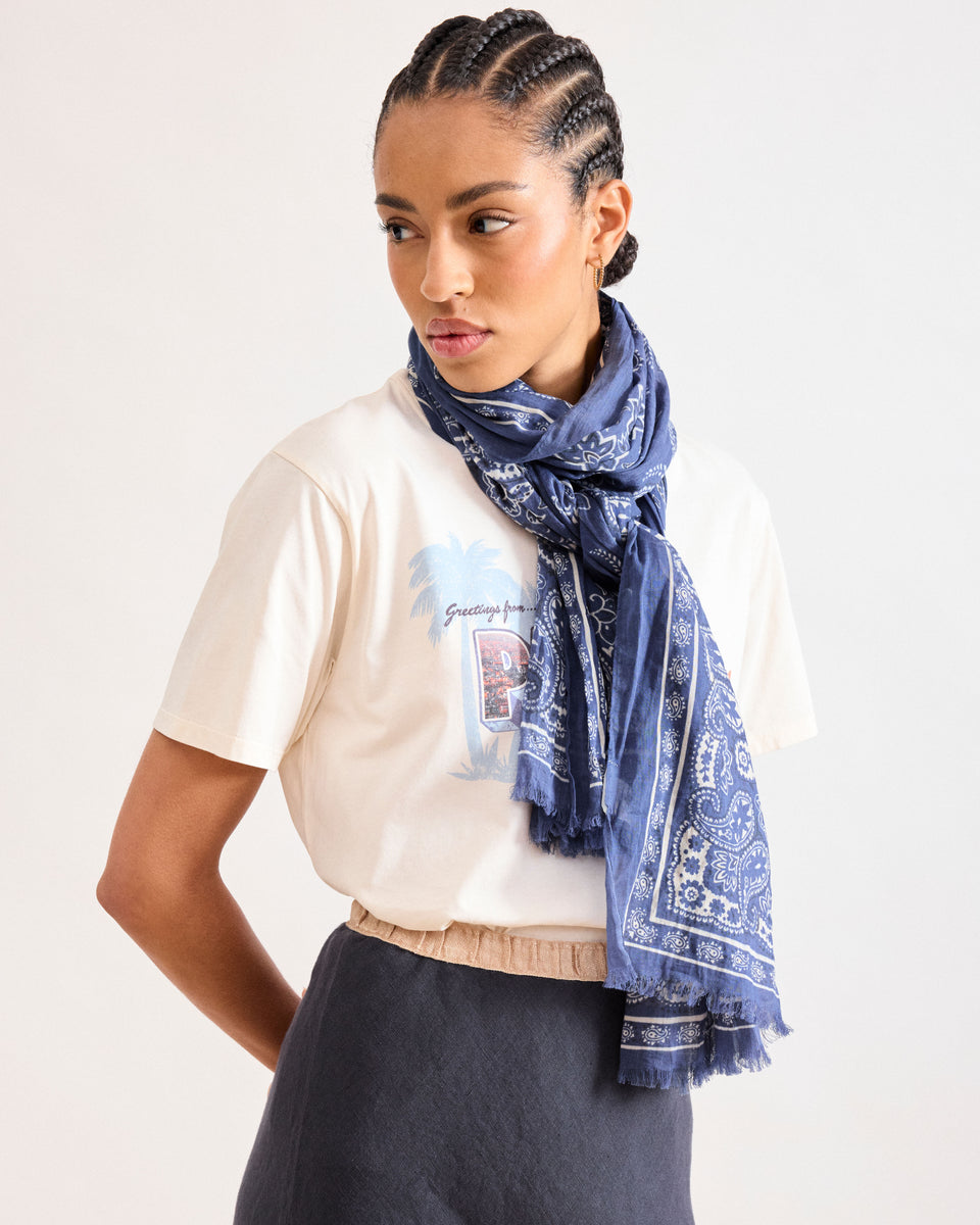 Bandana Women's Navy Blue Cotton Voile Scarf  - Image principale