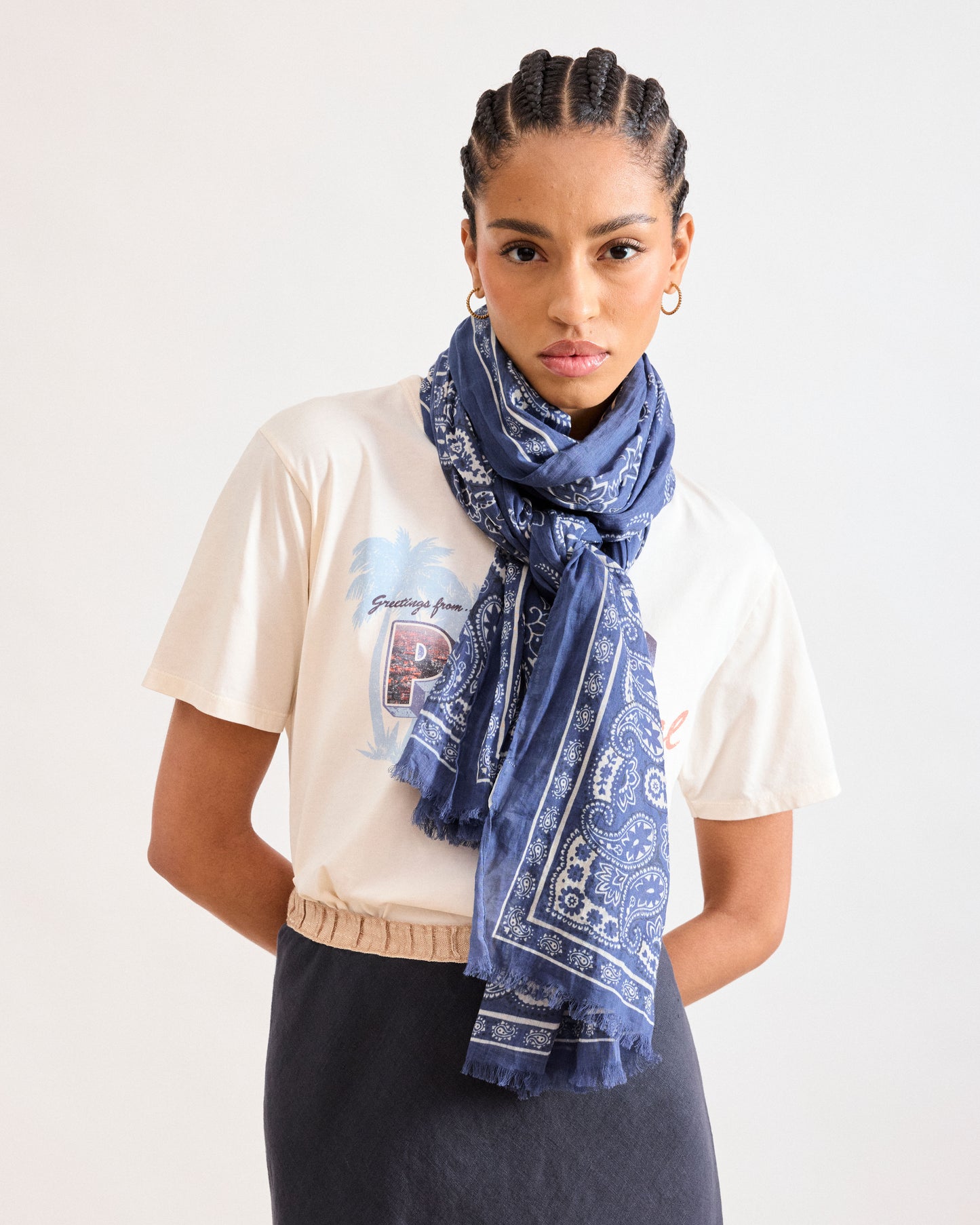 Foulard Femme en Voile de Coton Bleu Marine Bandana