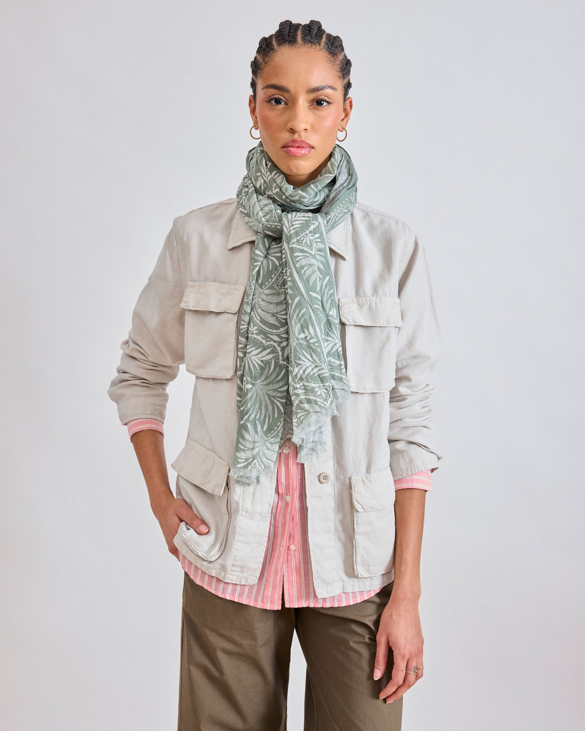 Foulard Femme en Voile de Coton Vert 'Palmiers'