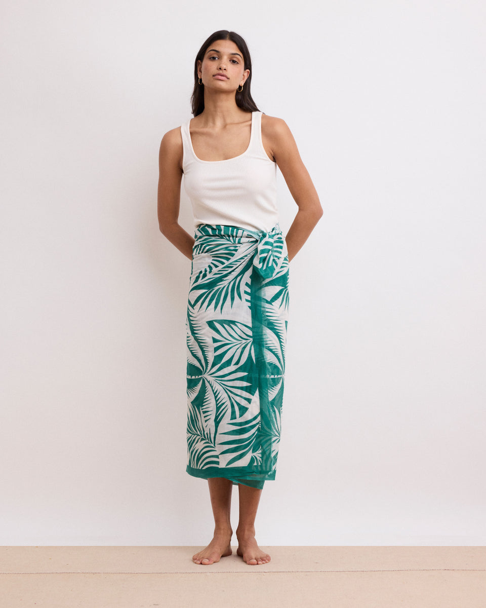 Palm Women's Green Cotton Voile Sarong - Image principale