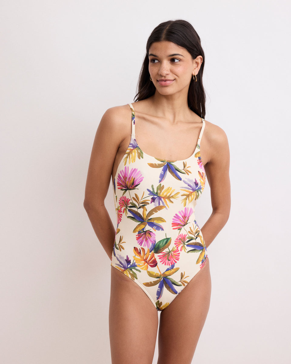 Barbara Women's Multicolor Leaves & Flowers Printed Swimwear - Image principale