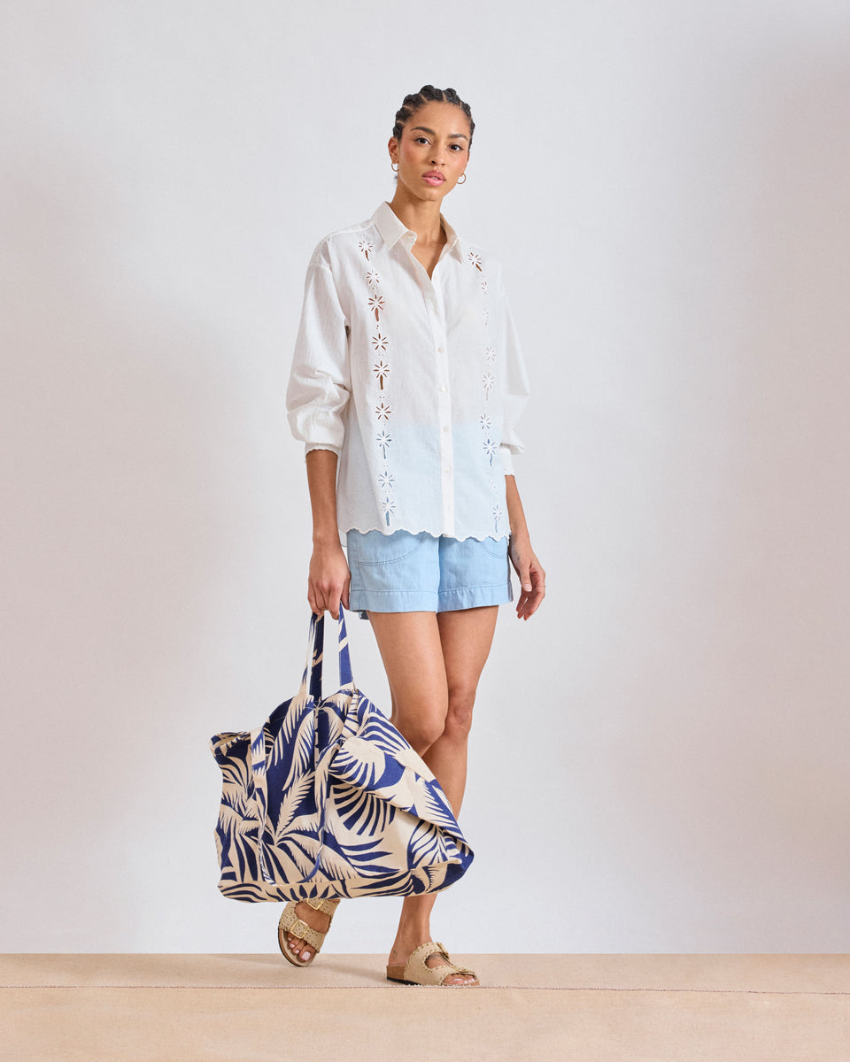 Women's Navy Blue Palm Printed Cotton Bag - Image principale