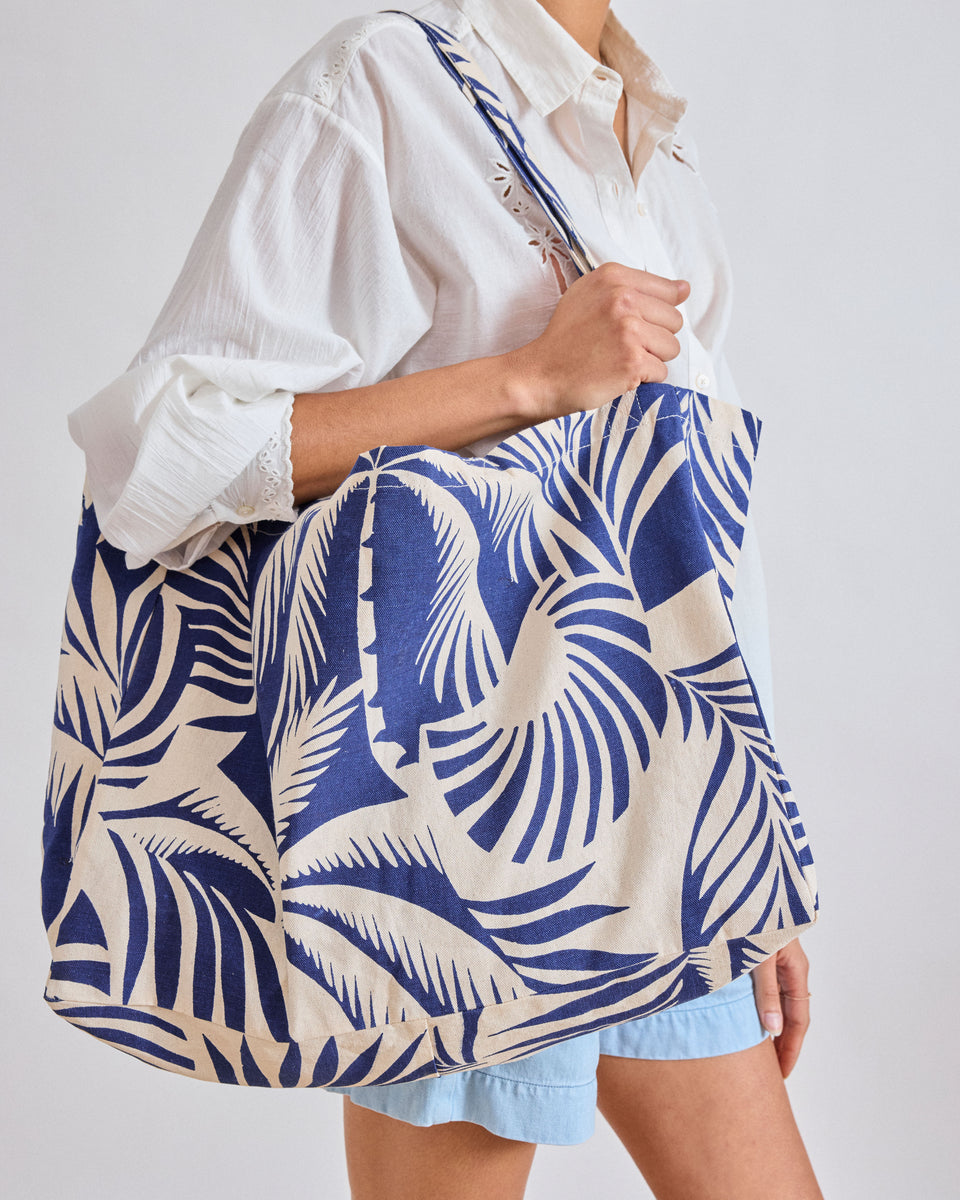 Women's Navy Blue Palm Printed Cotton Bag - Image alternative