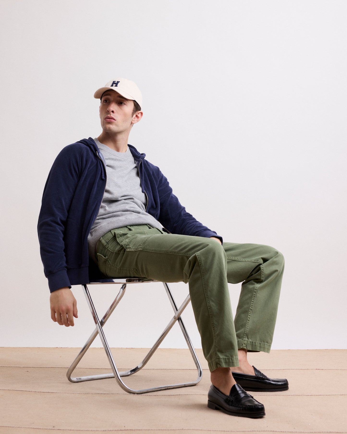 Pantalon Homme en Coton à Chevrons Vert Militaire Fatigue